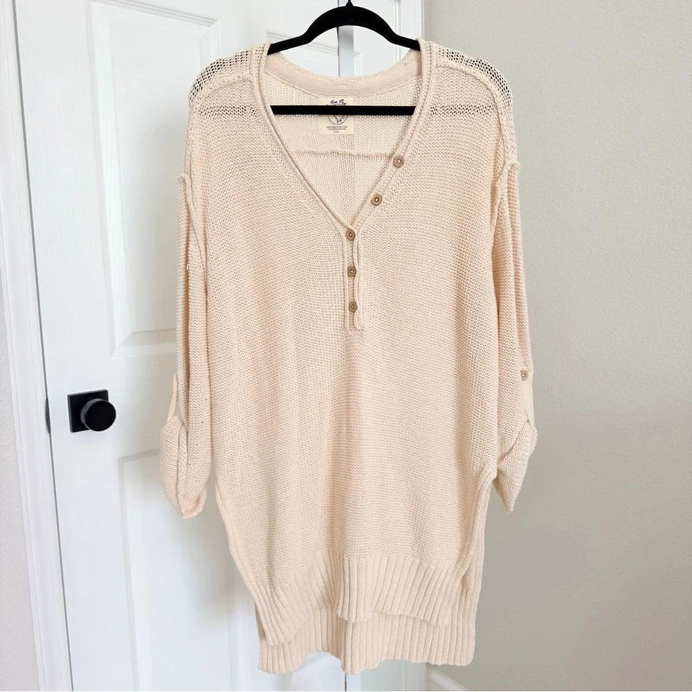 Free People We The Free Firefly Oversized Knit Tunic Sweater Ivory Size‎ XS